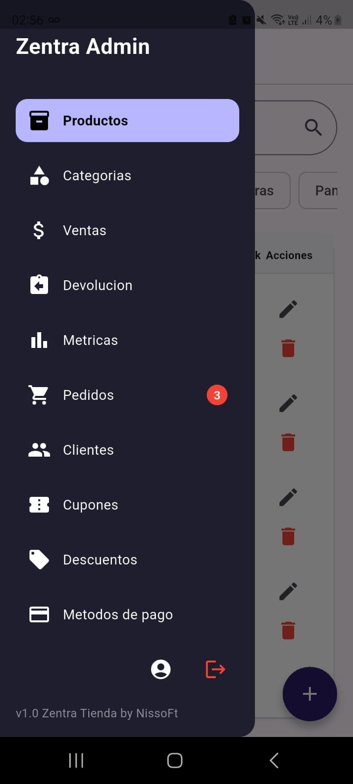 Vista movil de Zentra Tienda